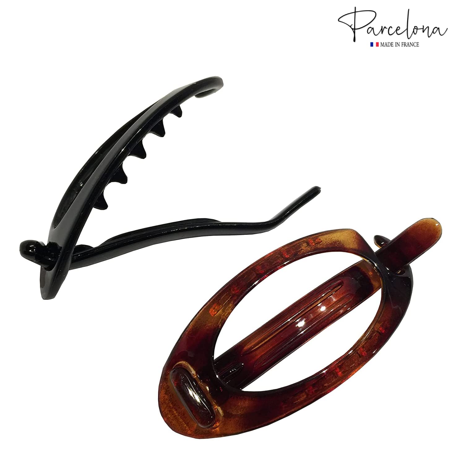 Parcelona French Plain Oval Small Cellulose Set of 2 Metal Free Hair Barrettes