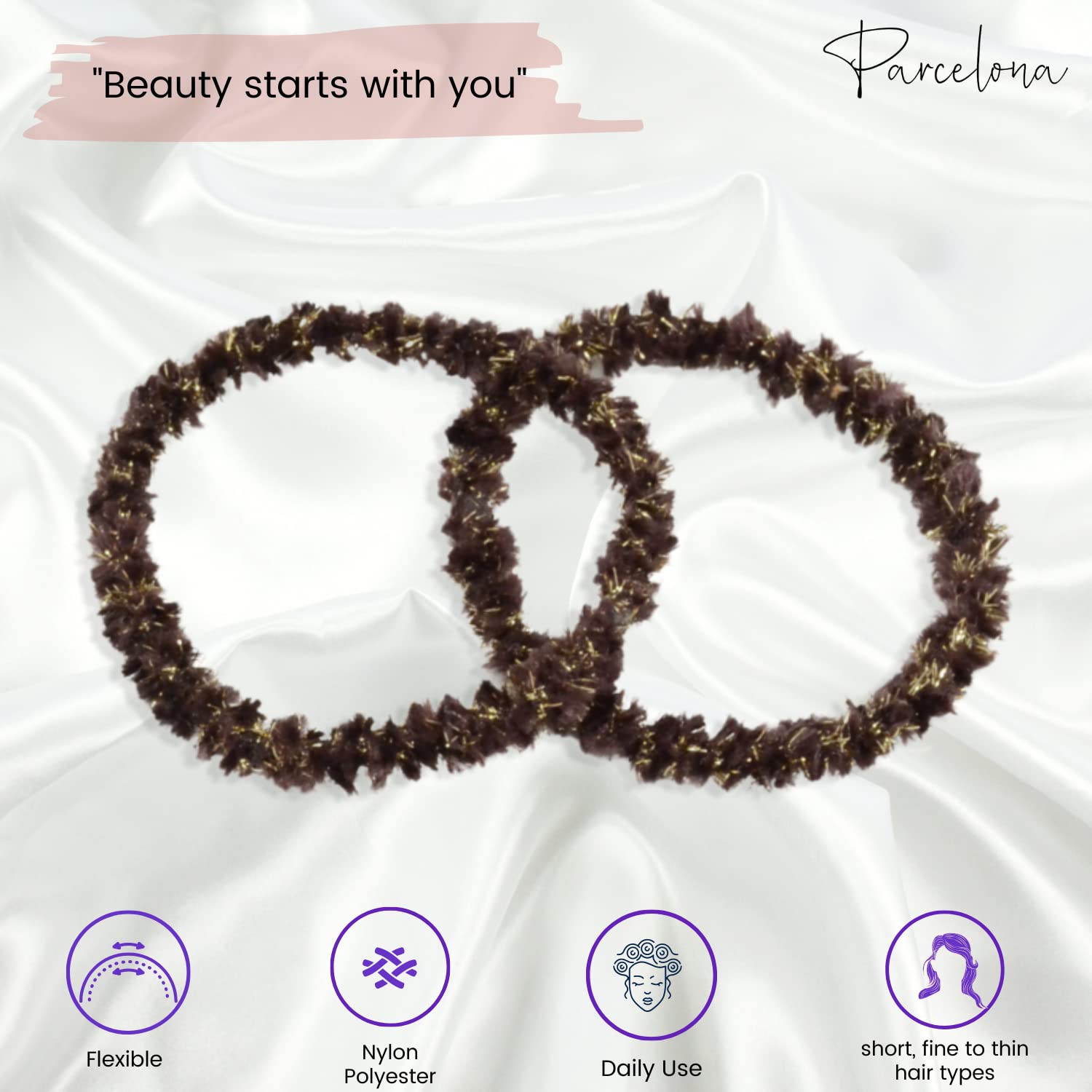 Parcelona Flexible Set of 4 Chenille Ponytail Holder Elastic Hair Ties