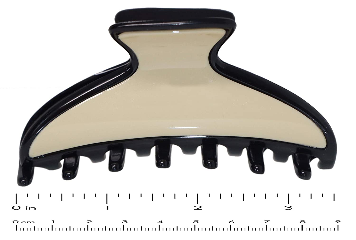 Parcelona French Solid Ivory with Black Rim Medium Covered Spring Hair Clip Claw