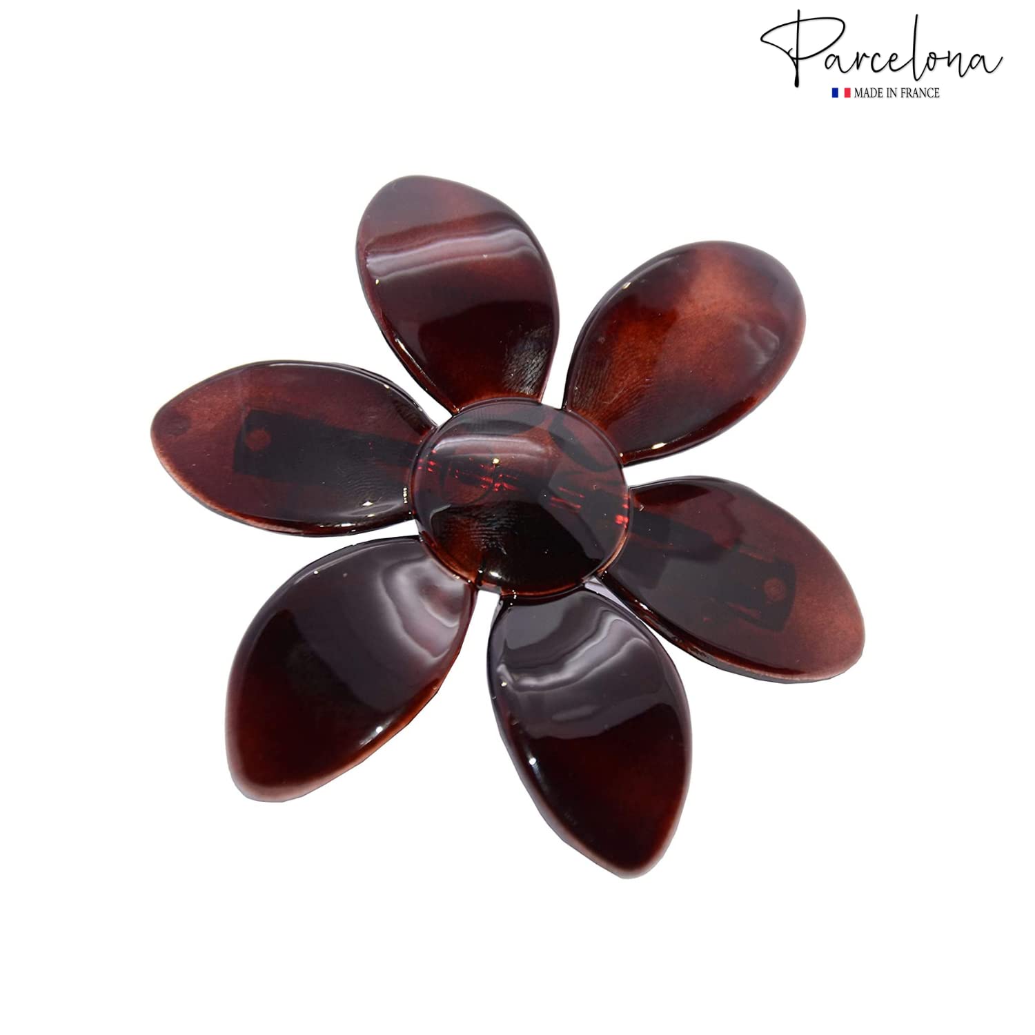 Parcelona French Daisy Tortoise Shell Brown Cellulose Hair Clip Barrette