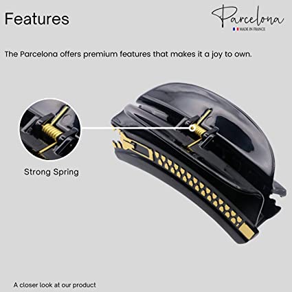Parcelona French Belle Zip Design Small Glossy Black Cellulose Hair Claw