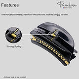 Parcelona French Belle Zip Design Small Glossy Black Celluloid Hair Claw
