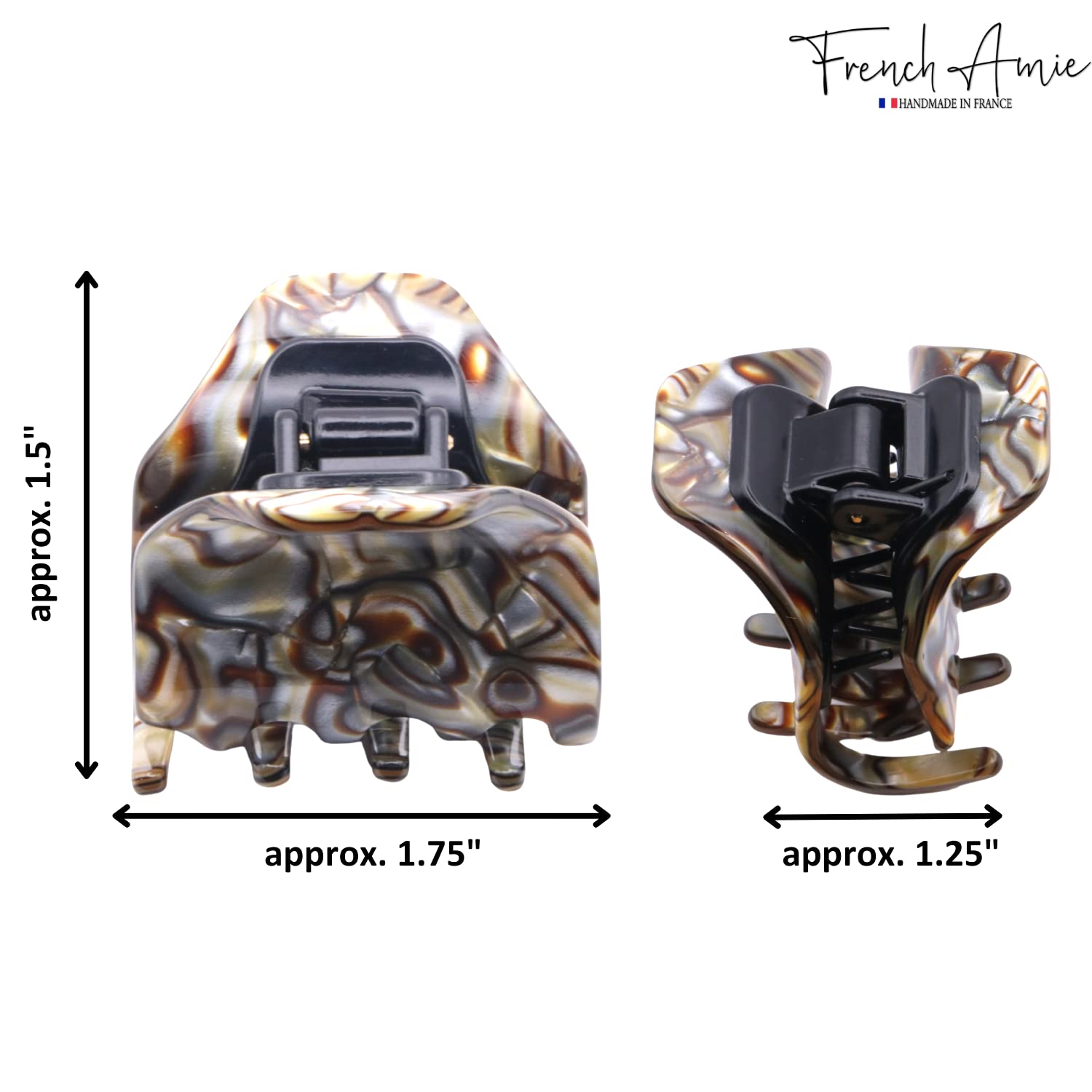 French Amie Neat Onyx Silver Grey Small Handmade Cellulose Jaw Hair Claw Clip