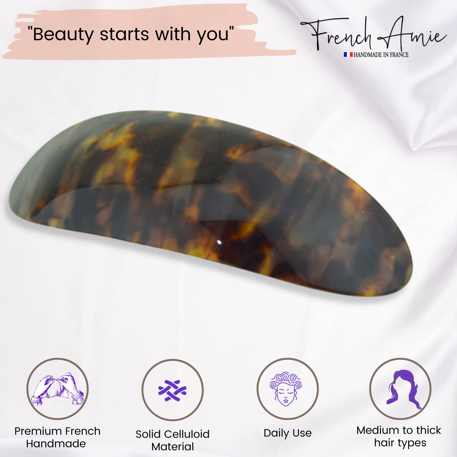 French Amie Oval Volume Large Celluloid Handmade Barrette(Shaded Yellow Tokyo)