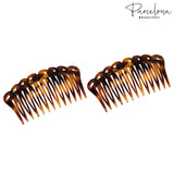 Parcelona French Swirl Savana Small Celluloid Set of 2 Side Hair Combs for Women