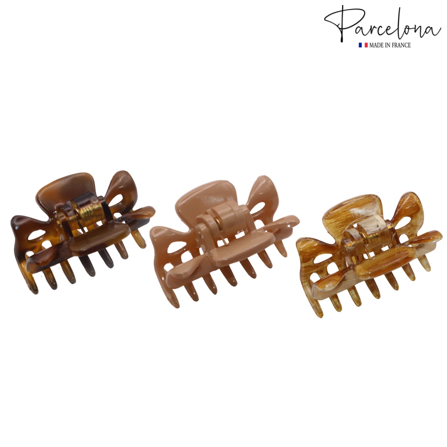 Parcelona French Classic 1.5" Small Celluloid Set of 3 Hair Claws for Women