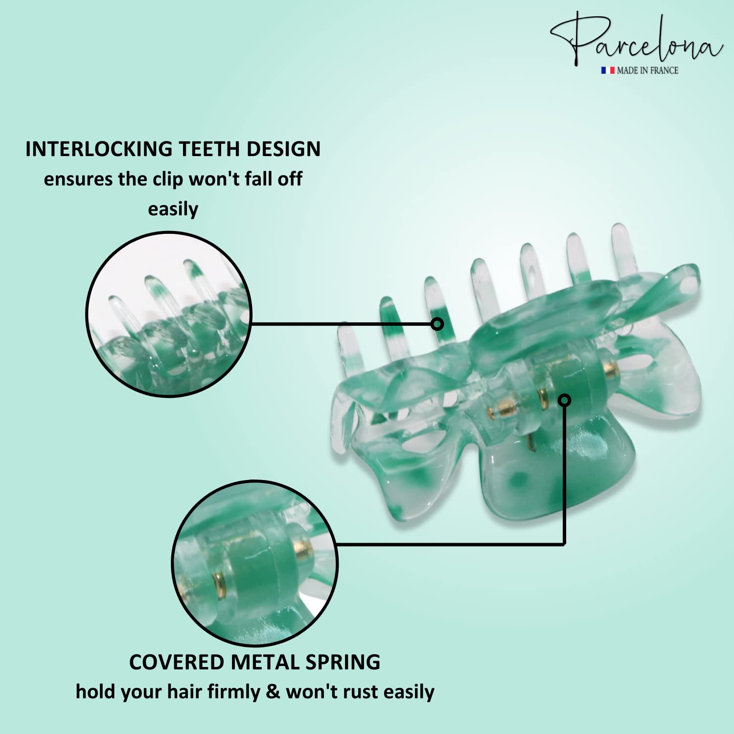 Parcelona French Classic 1.5" Small Celluloid Set of 3 Hair Claws for Women