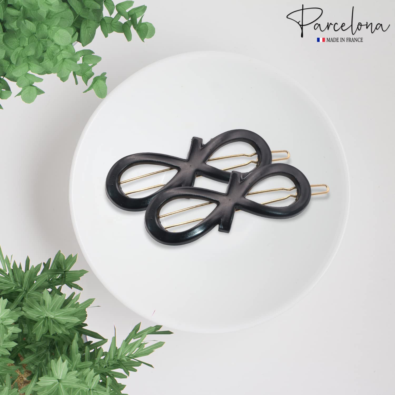 Parcelona French Ribbon Knot Infinity Small Cellulose Hair Barrettes for Women