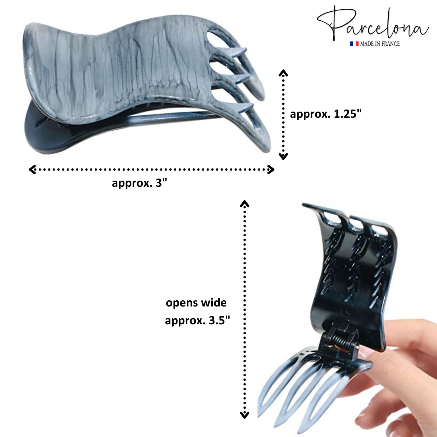 Parcelona French Simply Bear Paw Medium 3” Cellulose Hair Claw Clip for Women