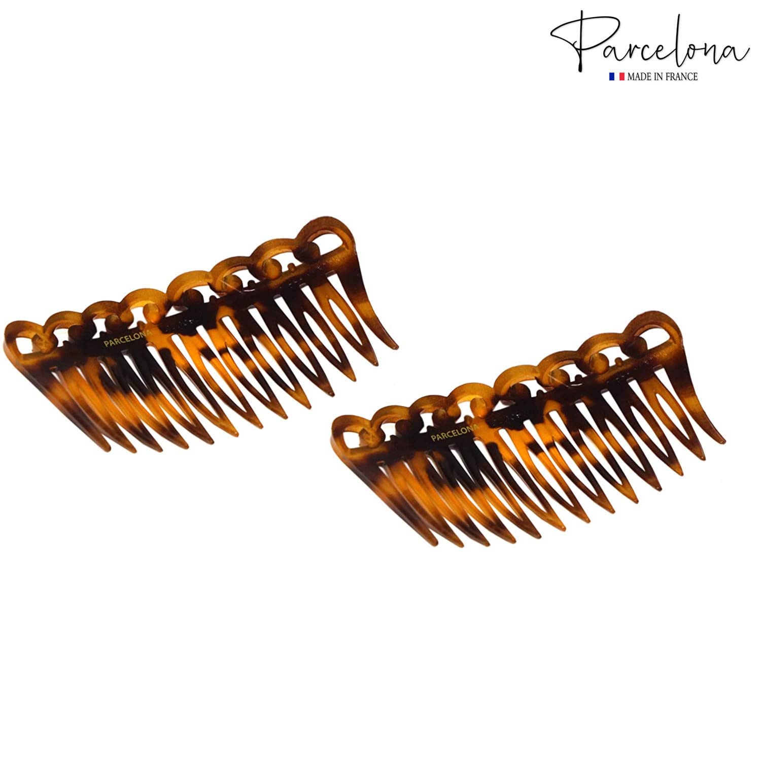 Parcelona French Swirl Savana Small Cellulose Set of 2 Side Hair Combs for Women