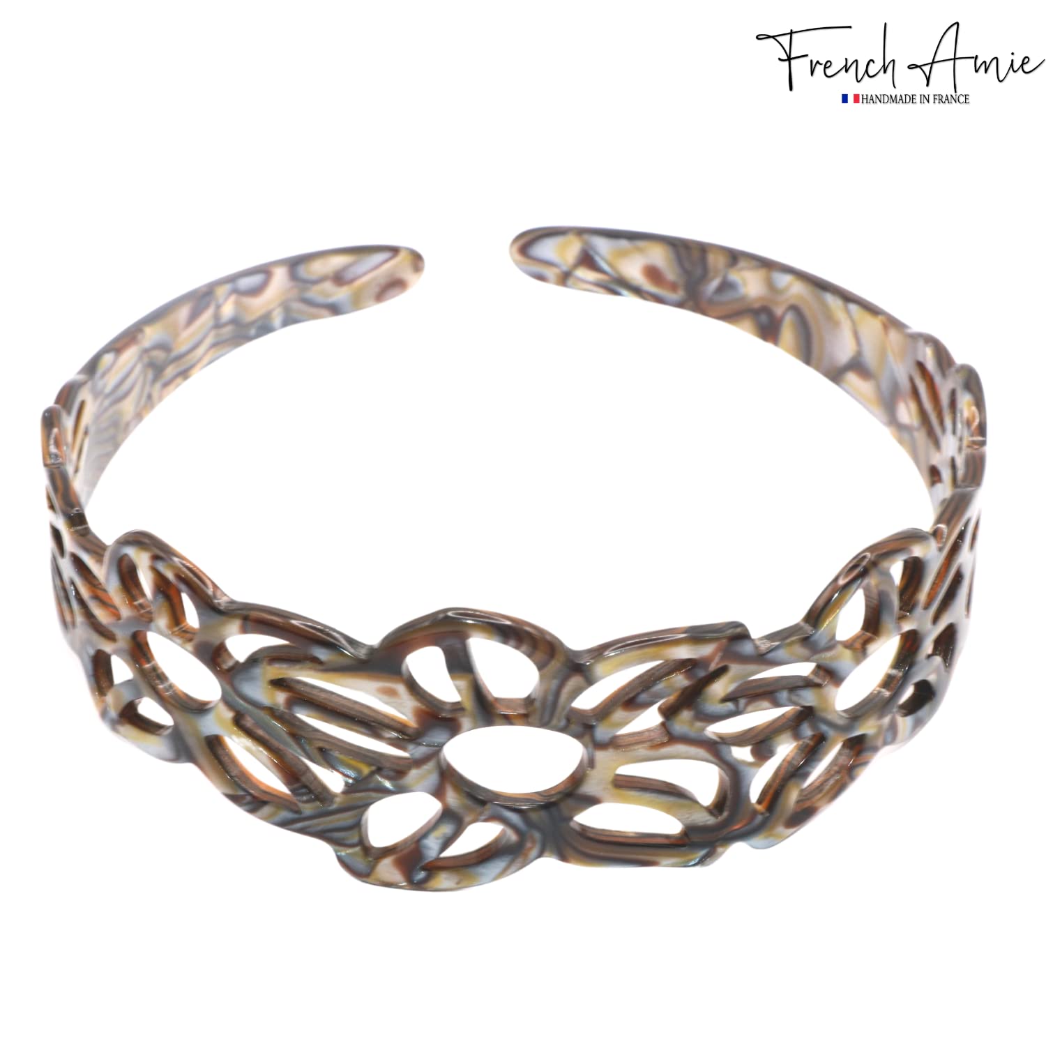 French Amie Flower Wide 1 1/2" Cellulose Handmade Flexible Headbands