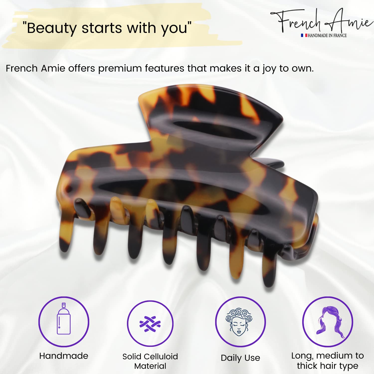 French Amie Chic Small Handmade Cellulose Acetate Jaw Hair Claw Clips