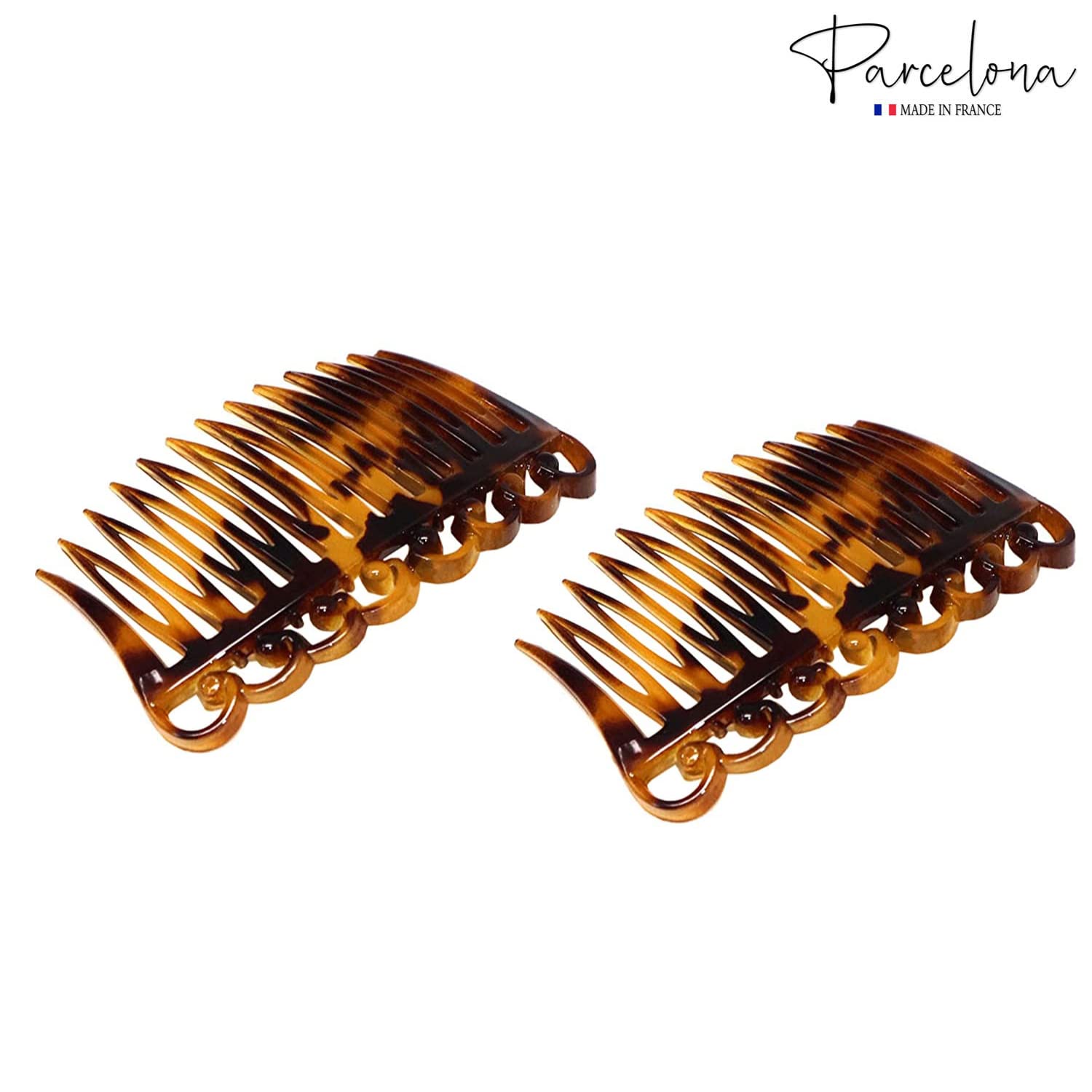Parcelona French Swirl Savana Small Cellulose Set of 2 Side Hair Combs for Women