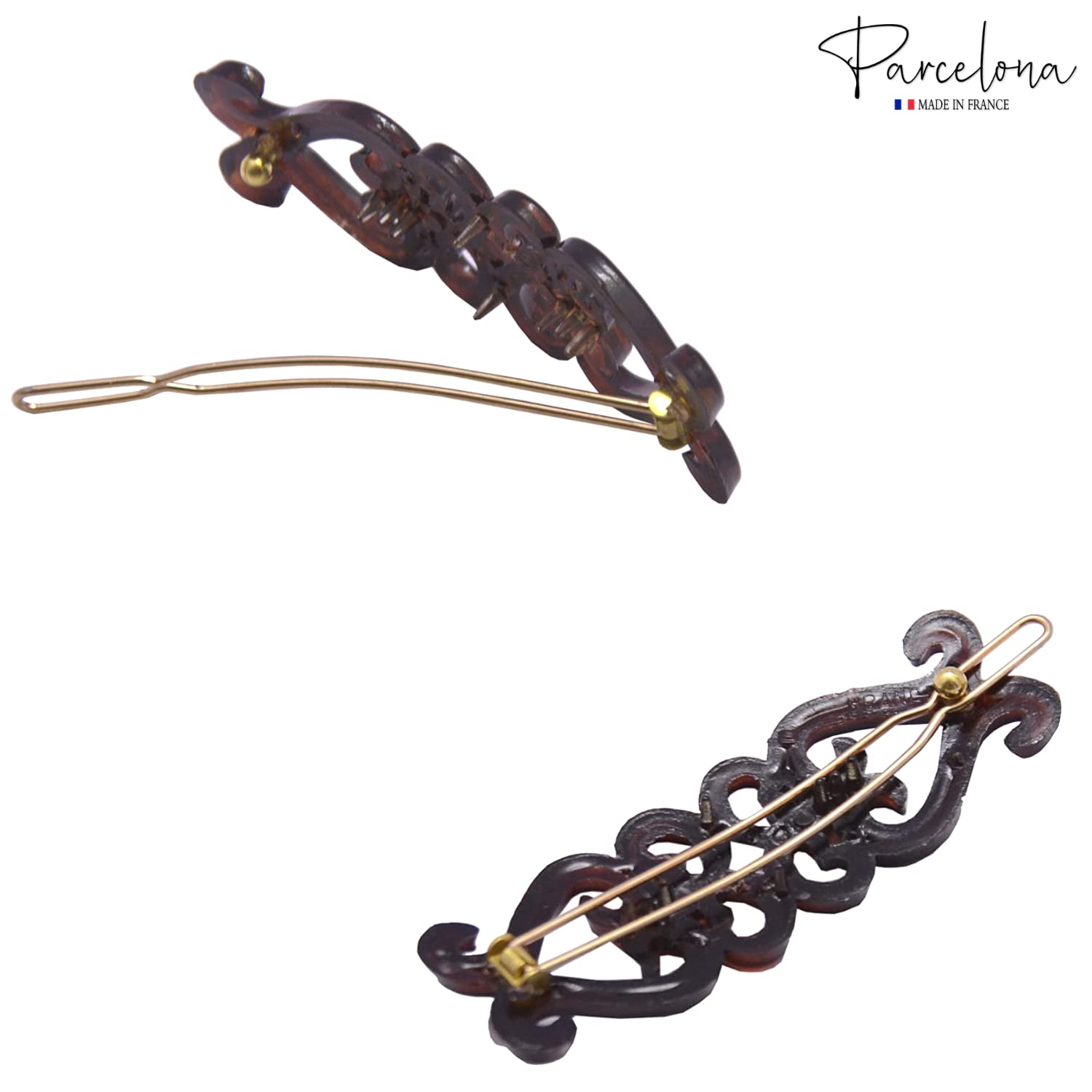 Parcelona French Little Hearts Shell Black Small Snap Hair Clip Barrettes(4 Pcs)