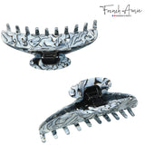 French Amie Contour Large 4 ¾” Celluloid Handmade Jaw Hair Claw Clip for Women