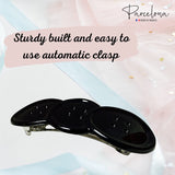 Parcelona French Medium Button Glossy Black Celluloid Acetate Hair Clip Barrette