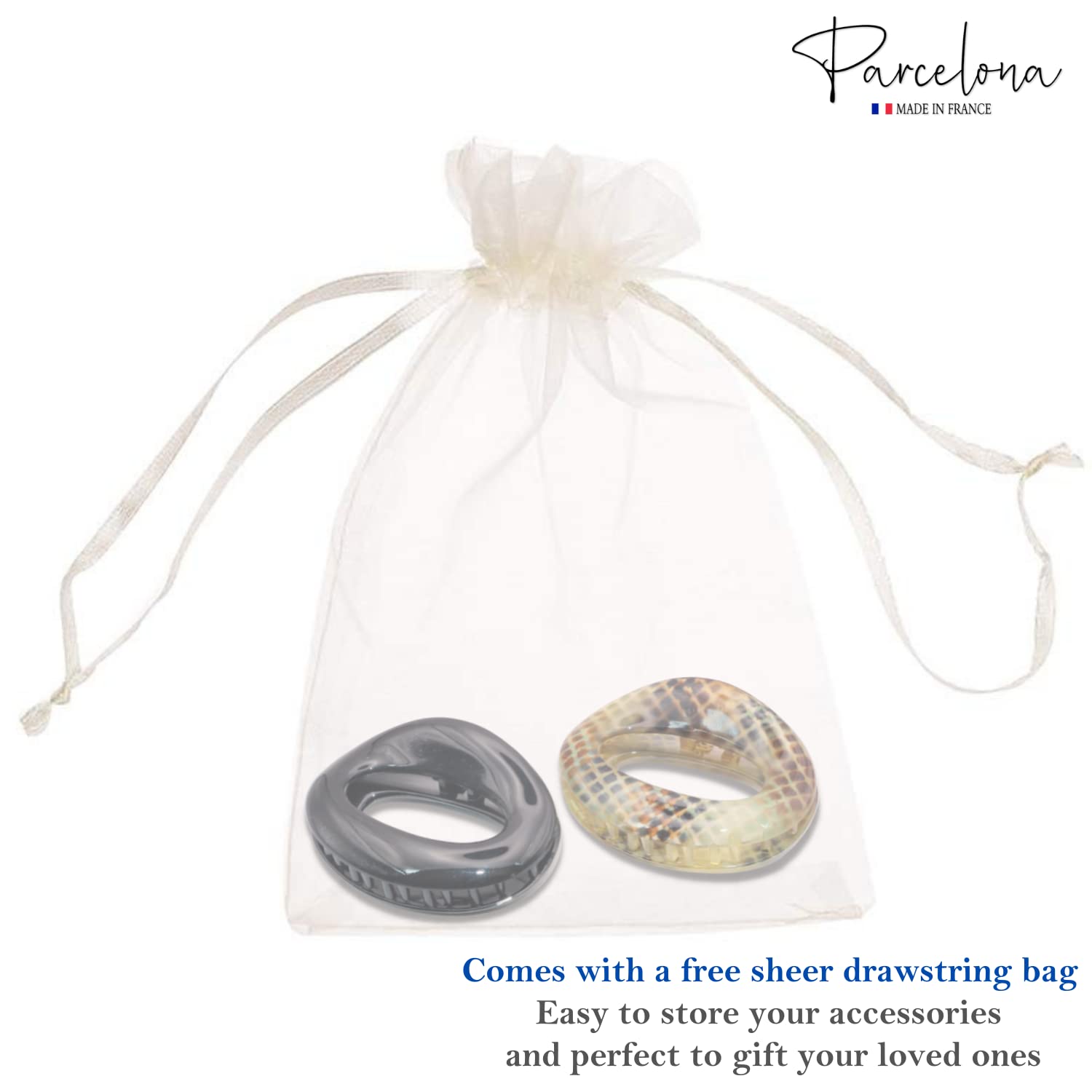Parcelona French Flat Tube Cut out Small 2 1/2" Cellulose Set of 2 Hair Claws