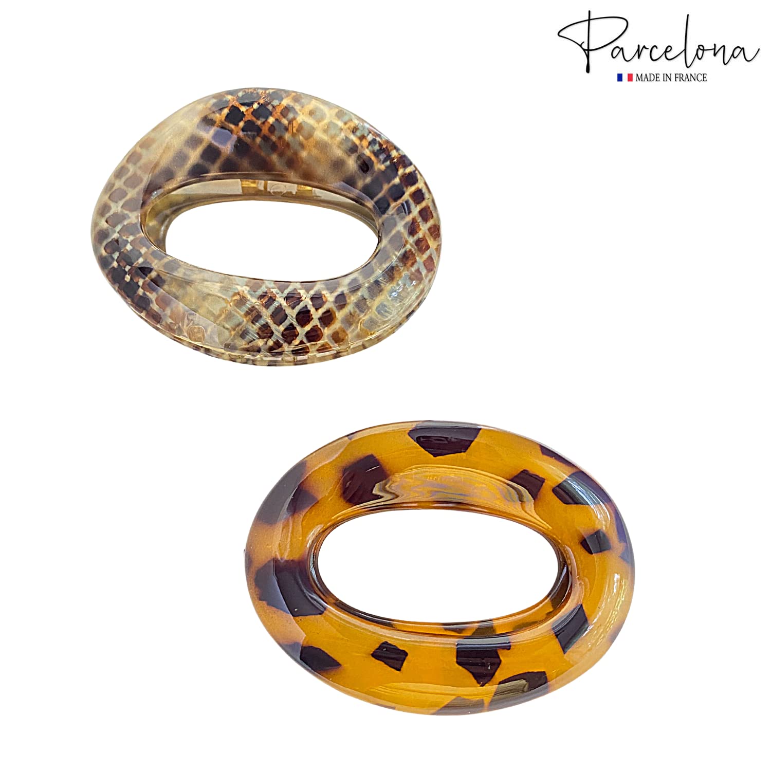 Parcelona French Flat Tube Cut out Small 2 1/2" Celluloid Set of 2 Hair Claws