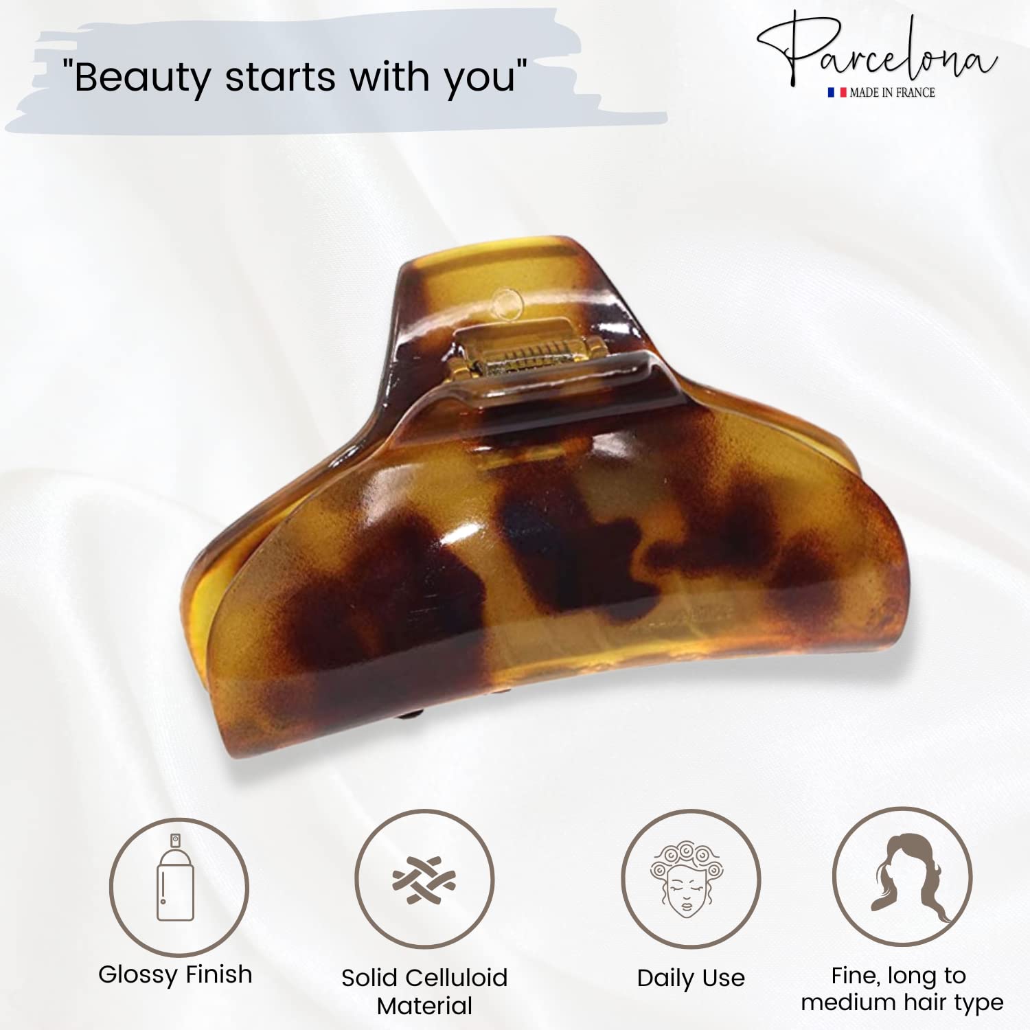 Parcelona French Elegant Medium 2 3/4" Cellulose Jaw Hair Claw Clip for Women
