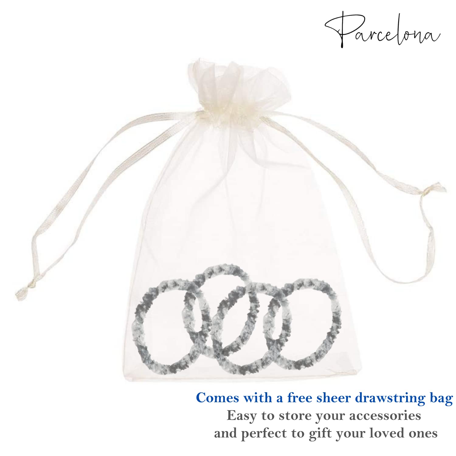 Parcelona Flexible Set of 4 Chenille Ponytail Holder Elastic Hair Ties