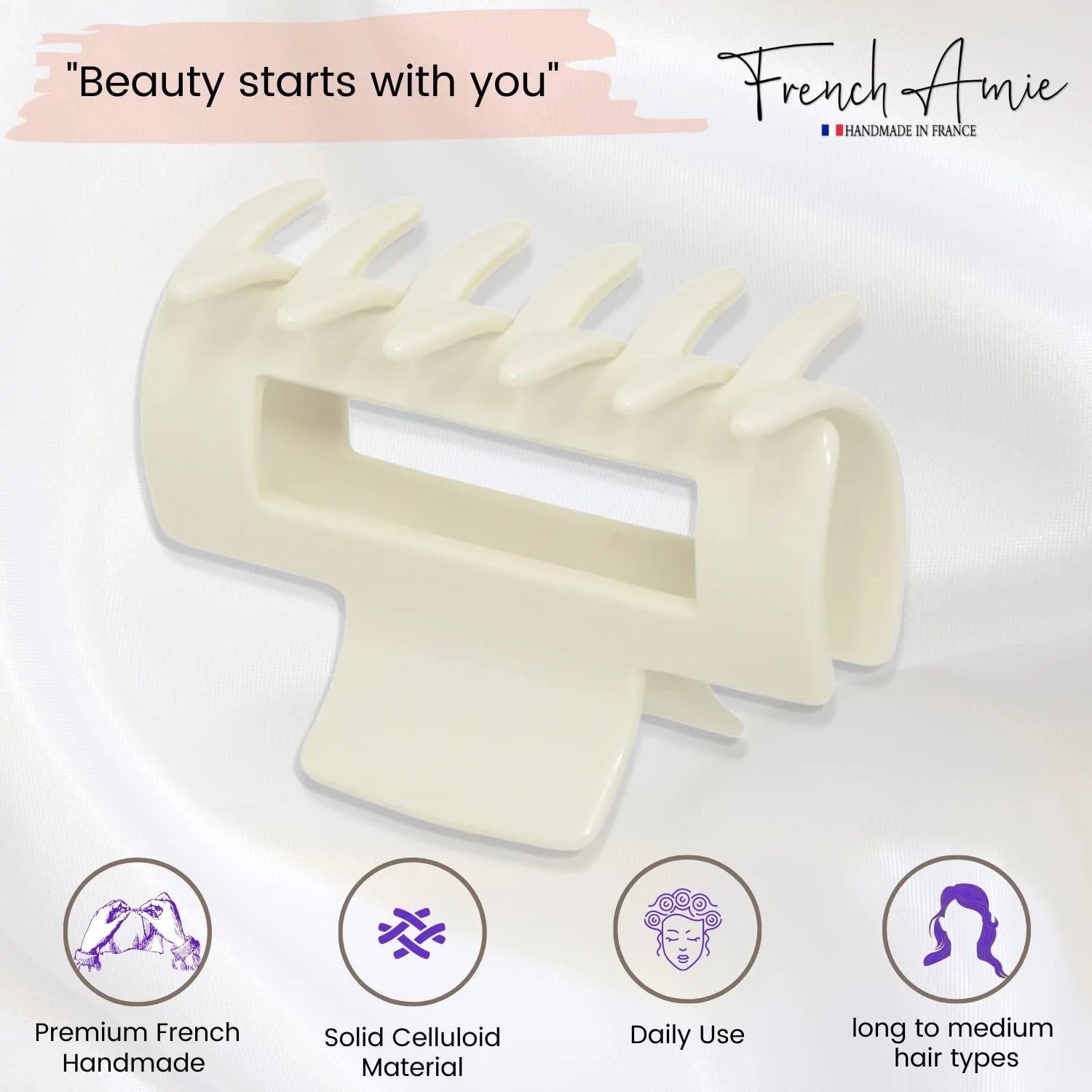 French Amie Geo Medium 3 1/4" Cellulose Acetate Handmade Jaw Hair Claw Clip Women