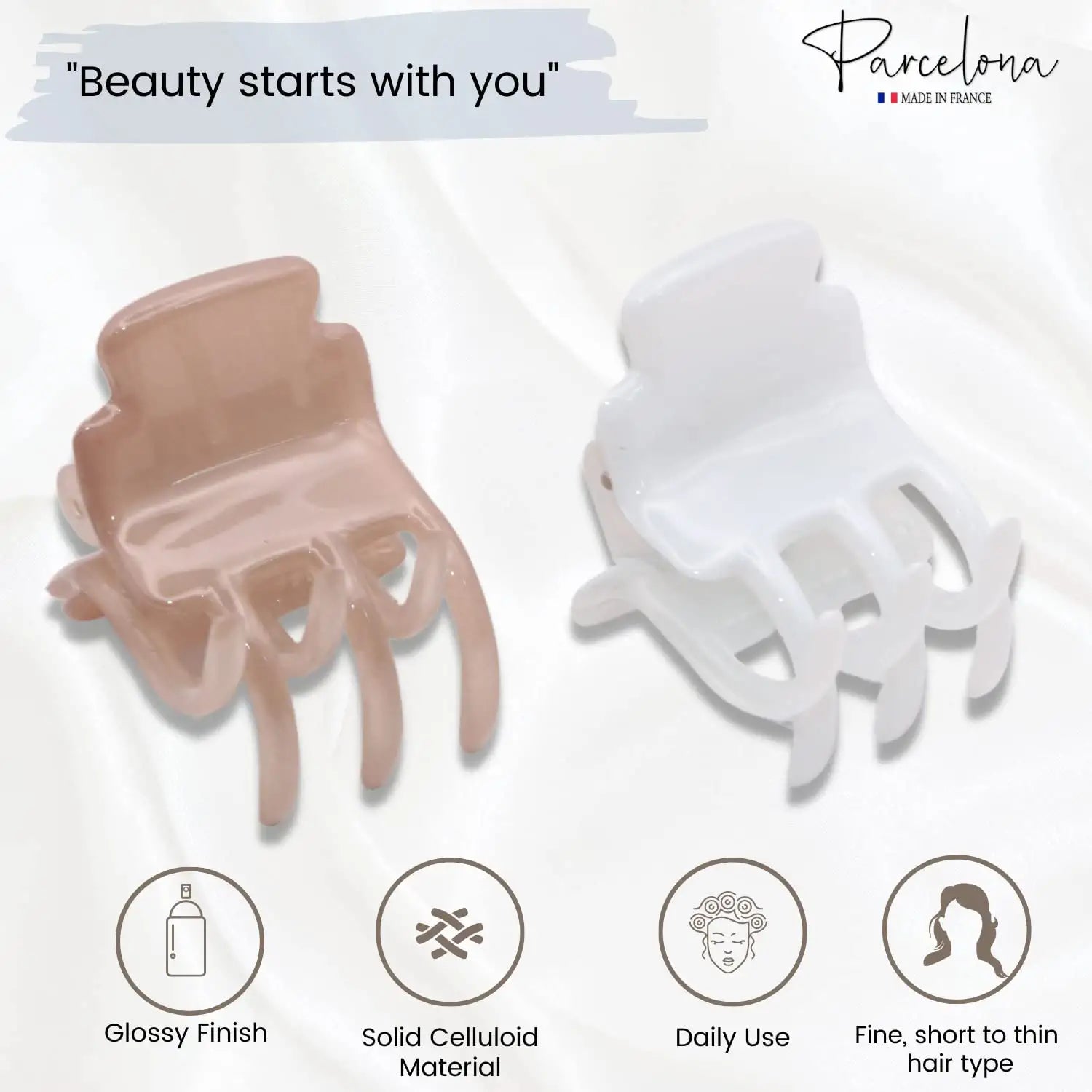 Parcelona French Glossy Square Very Small Cellulose Hair Claws for Women 2Pcs