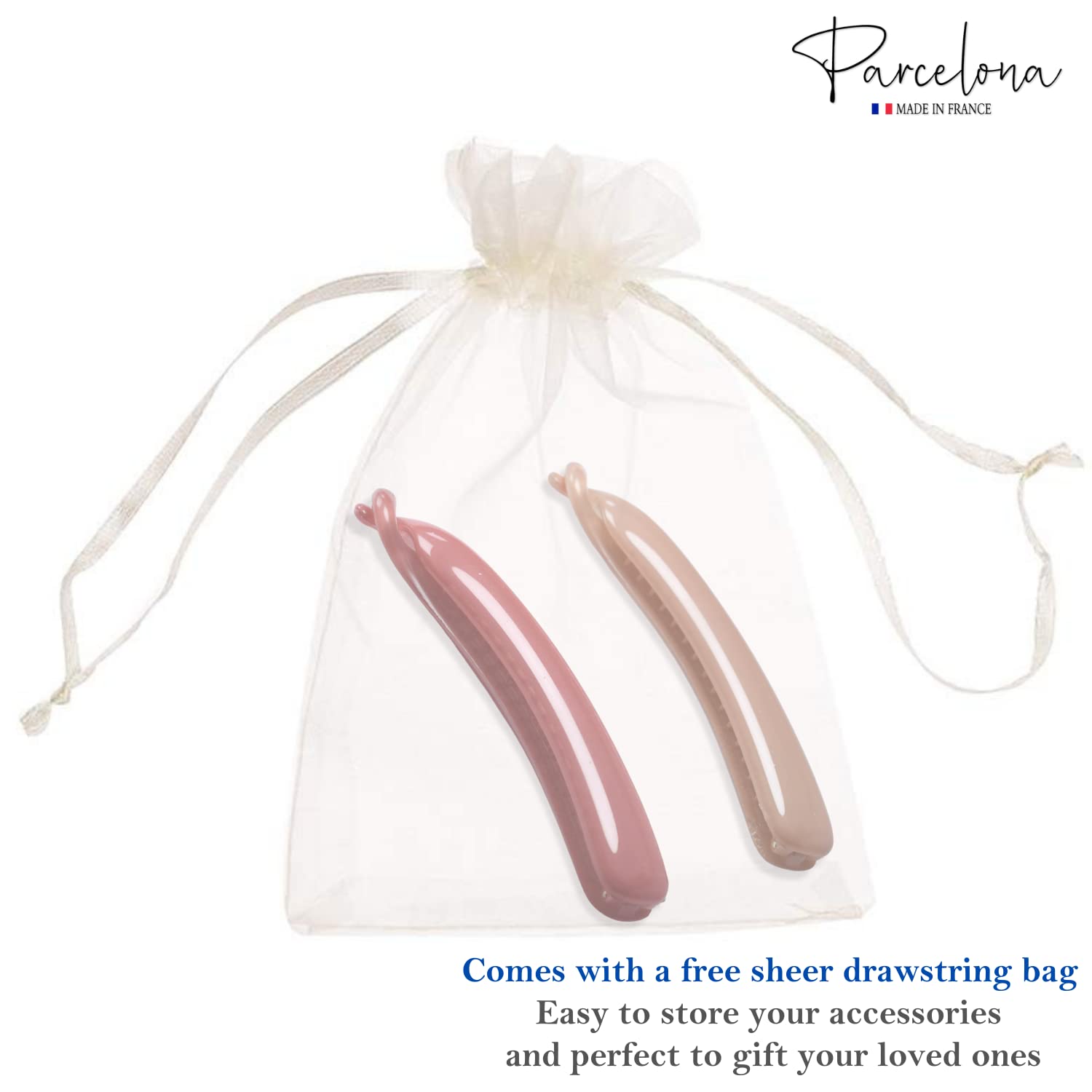 Parcelona French Small 3.75” Cellulose Set of 2 Banana Hair Clips for Women