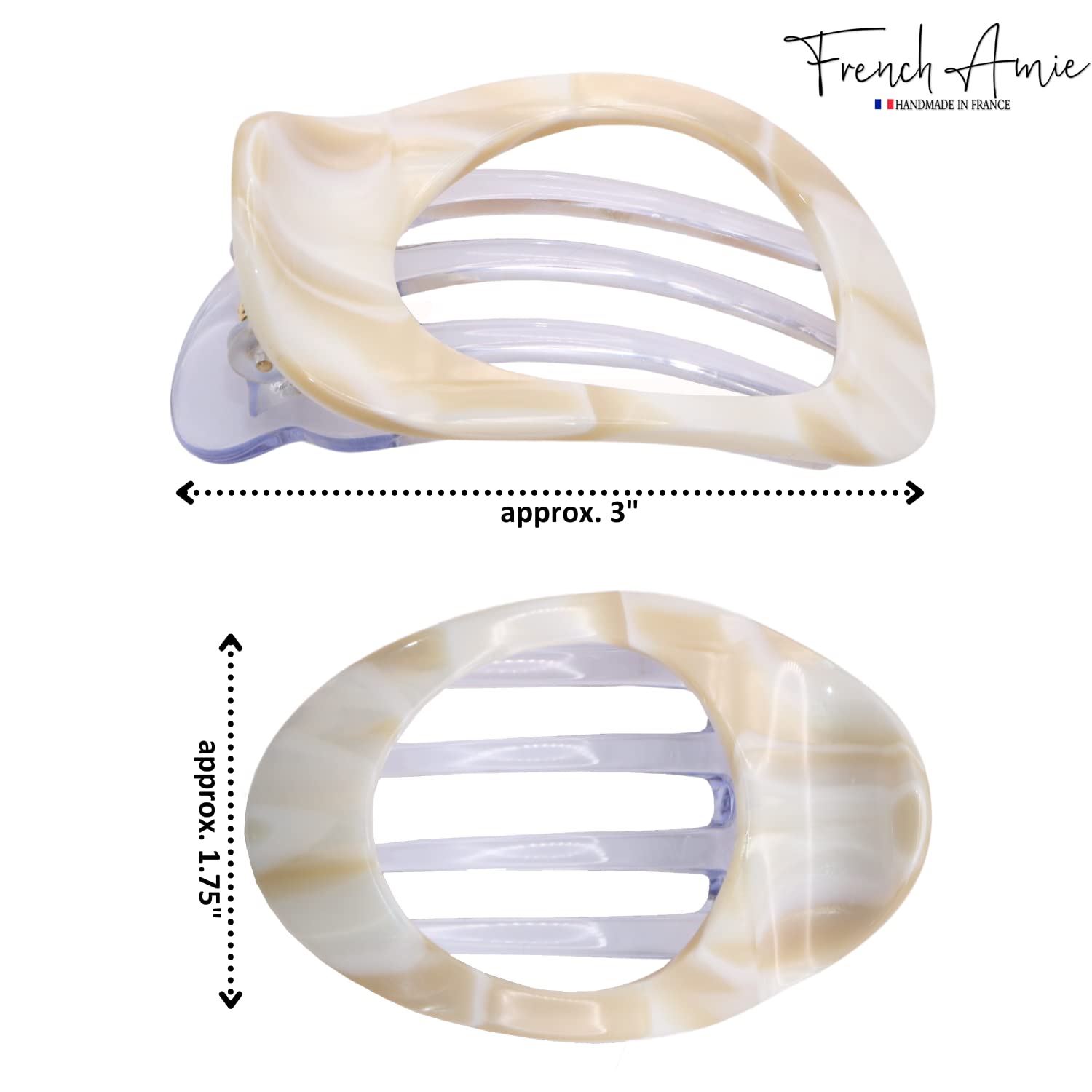 French Amie Oval 3" Small Handmade Side Slide Hair Claw Clip for Fine Hair