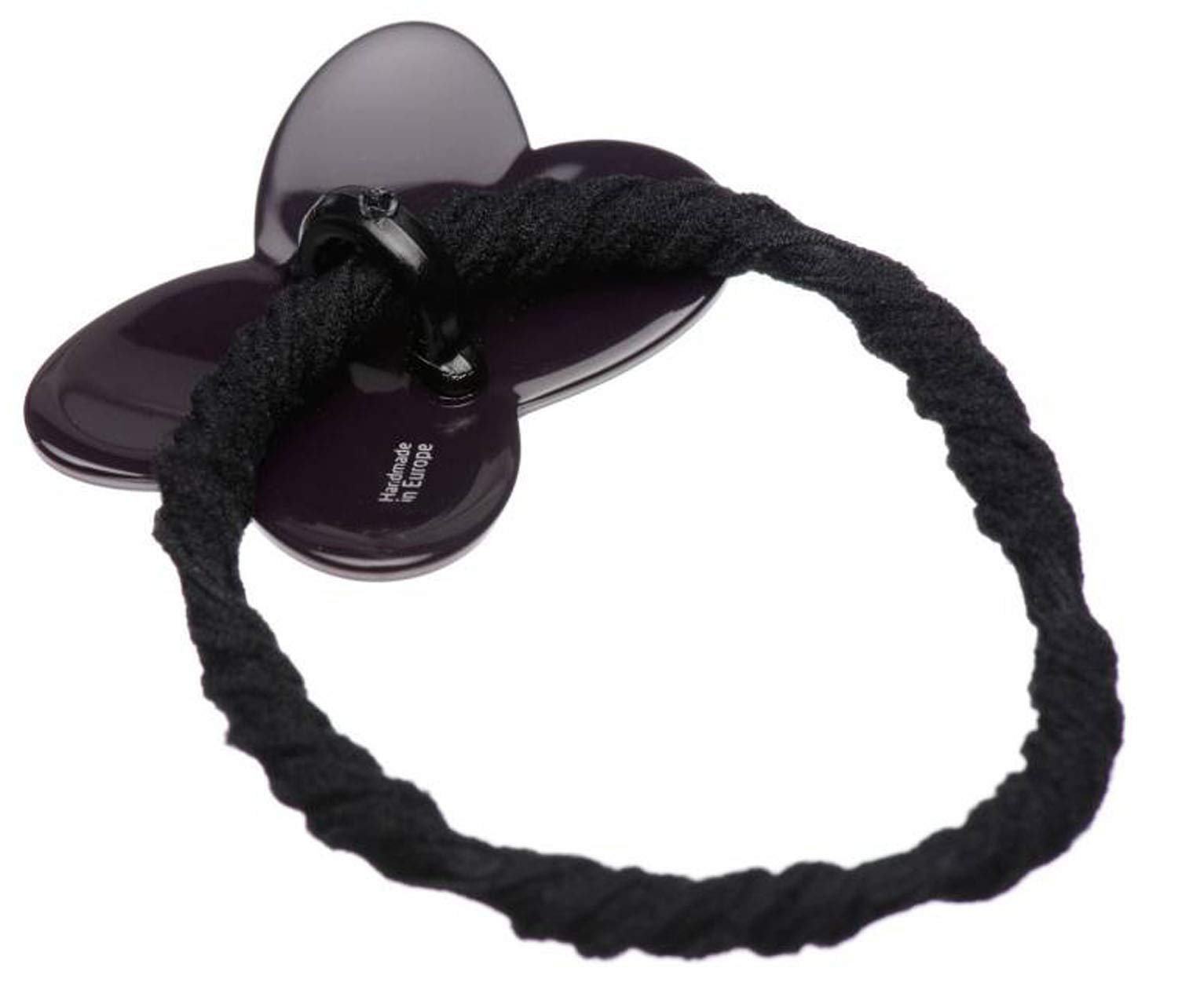 French Amie Butterfly Crystals Pink with Purple Rim Cellulose Handmade Hair Tie