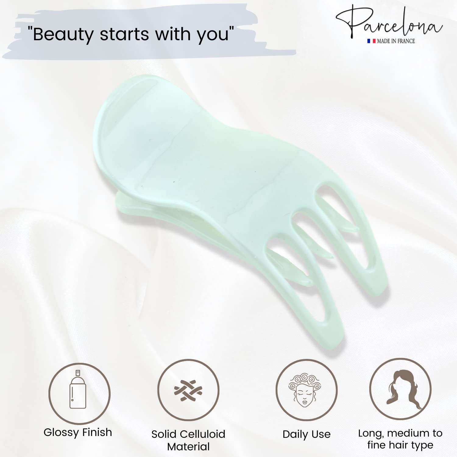 Parcelona French Simply Bear Paw Medium 3” Cellulose Hair Claw Clip for Women