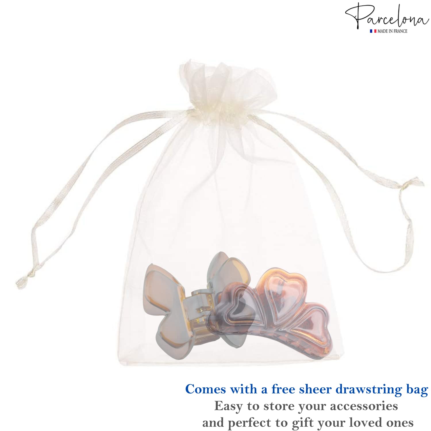 Parcelona French Small Shell Cellulose Love Hearts Butterfly Hair Claws(2 Pcs)