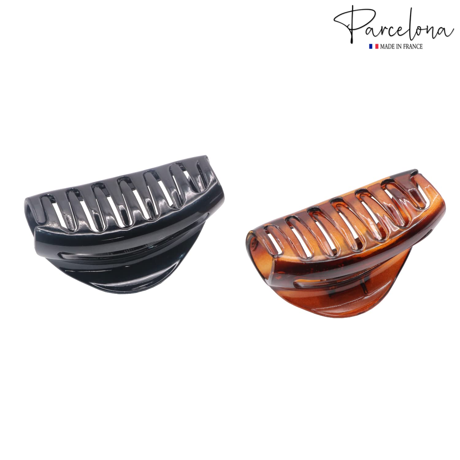 Parcelona French Vrille Cutout Black N Shell Small Cellulose Hair Claws(2 Pcs)