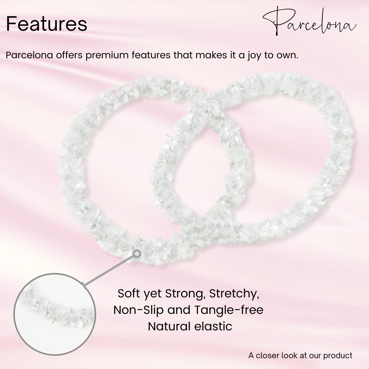 Parcelona Flexible Set of 4 Chenille Ponytail Holder Elastic Hair Ties