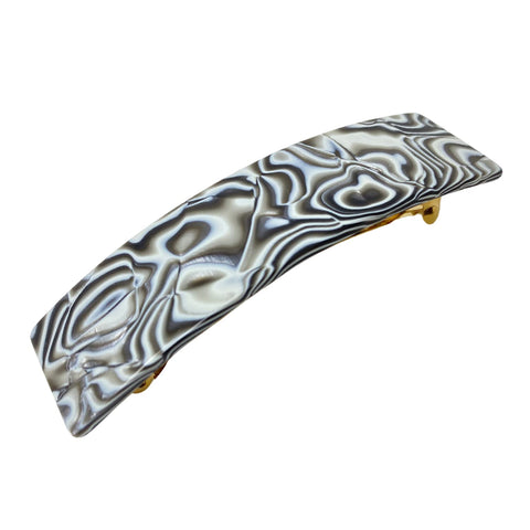 French Amie Rectangular Gray Magma 3 1/4”Handmade Celluloid Hair Clip Barrette