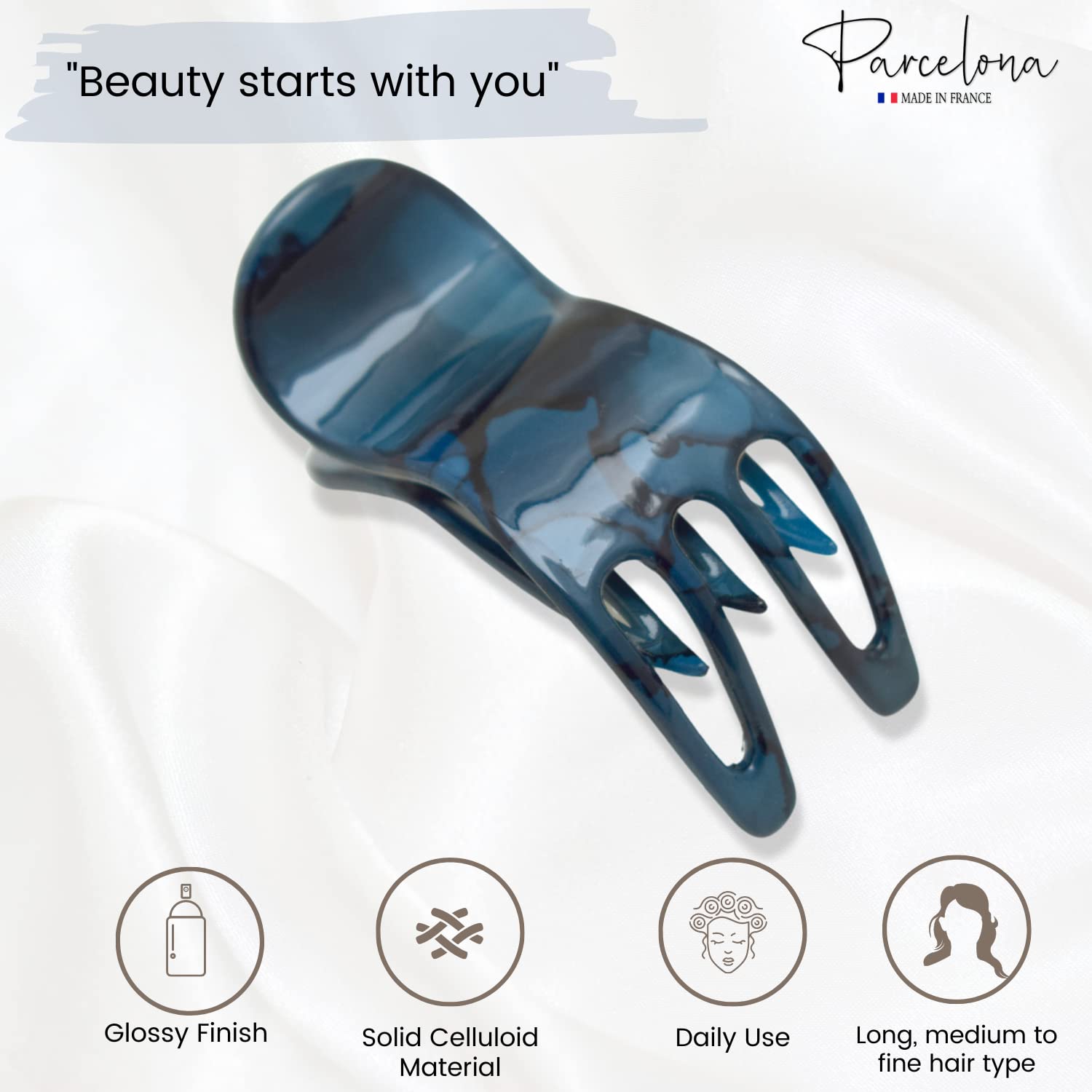 Parcelona French Simply Bear Paw Medium 3” Cellulose Hair Claw Clip for Women
