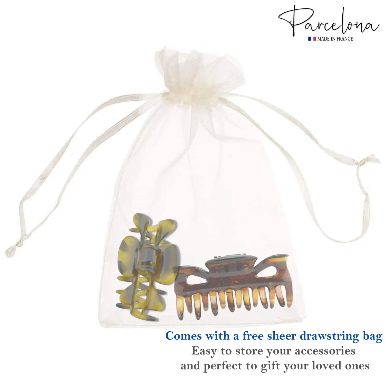 Parcelona French Classic Small 2.5" Celluloid Set of 2 Jaw Hair Claws for Women