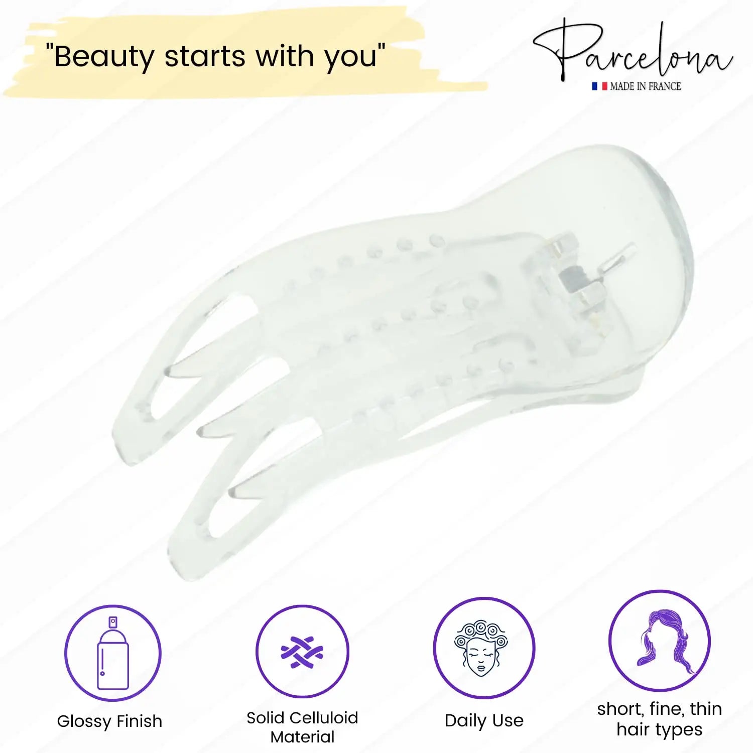 Parcelona French Simply Bear Paw Medium 3” Cellulose Hair Claw Clip for Women