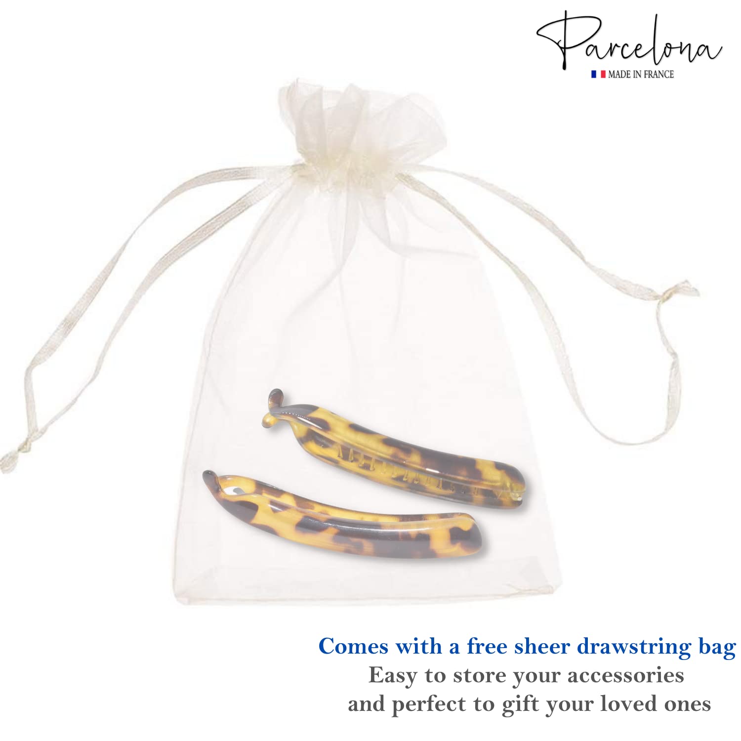 Parcelona French Small 3.75” Cellulose Set of 2 Banana Hair Clips for Women