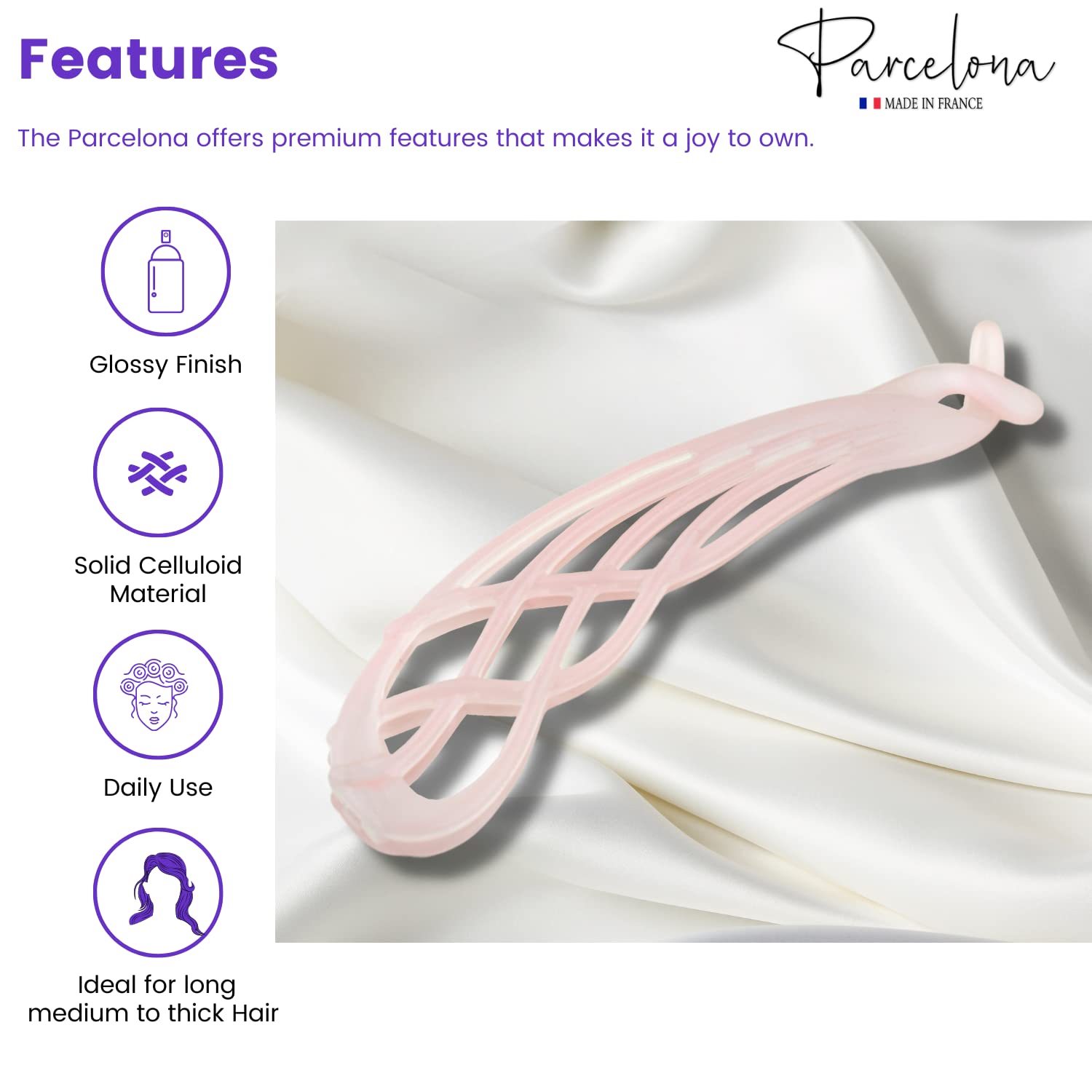Parcelona French Curved Large 4" Cellulose Banana Hair Clip for Women