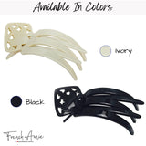 French Amie Medium 3" Handmade Celluloid Side Slider Pelican Hair Claw Clip