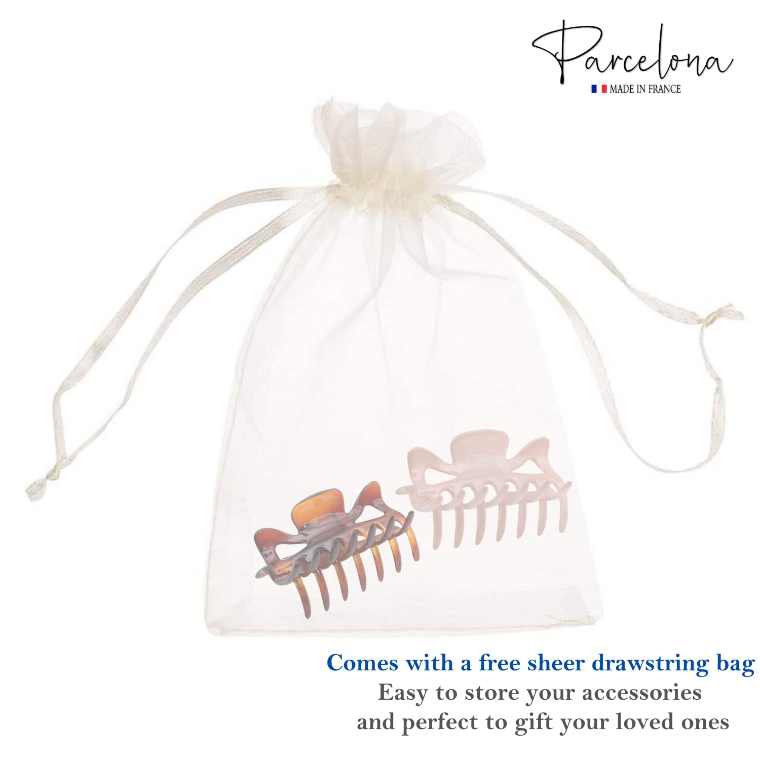 Parcelona French Classic 3" Medium Cellulose Hair Claws for Women & Girls (2Pcs)