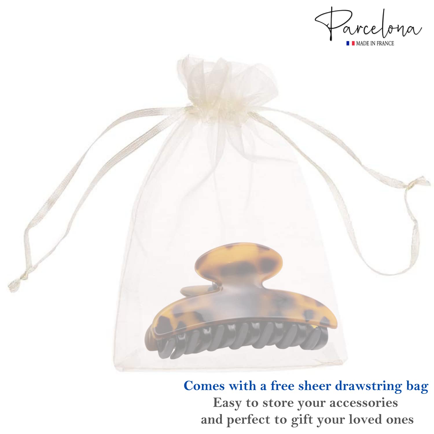 Parcelona French Glossy Oval Medium 3.5" Cellulose No Slip Hair Claw for Women