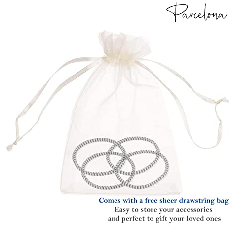 Parcelona Thin Stripes Set of 4 Ponytail Holder Elastic Hair Ties  for Women