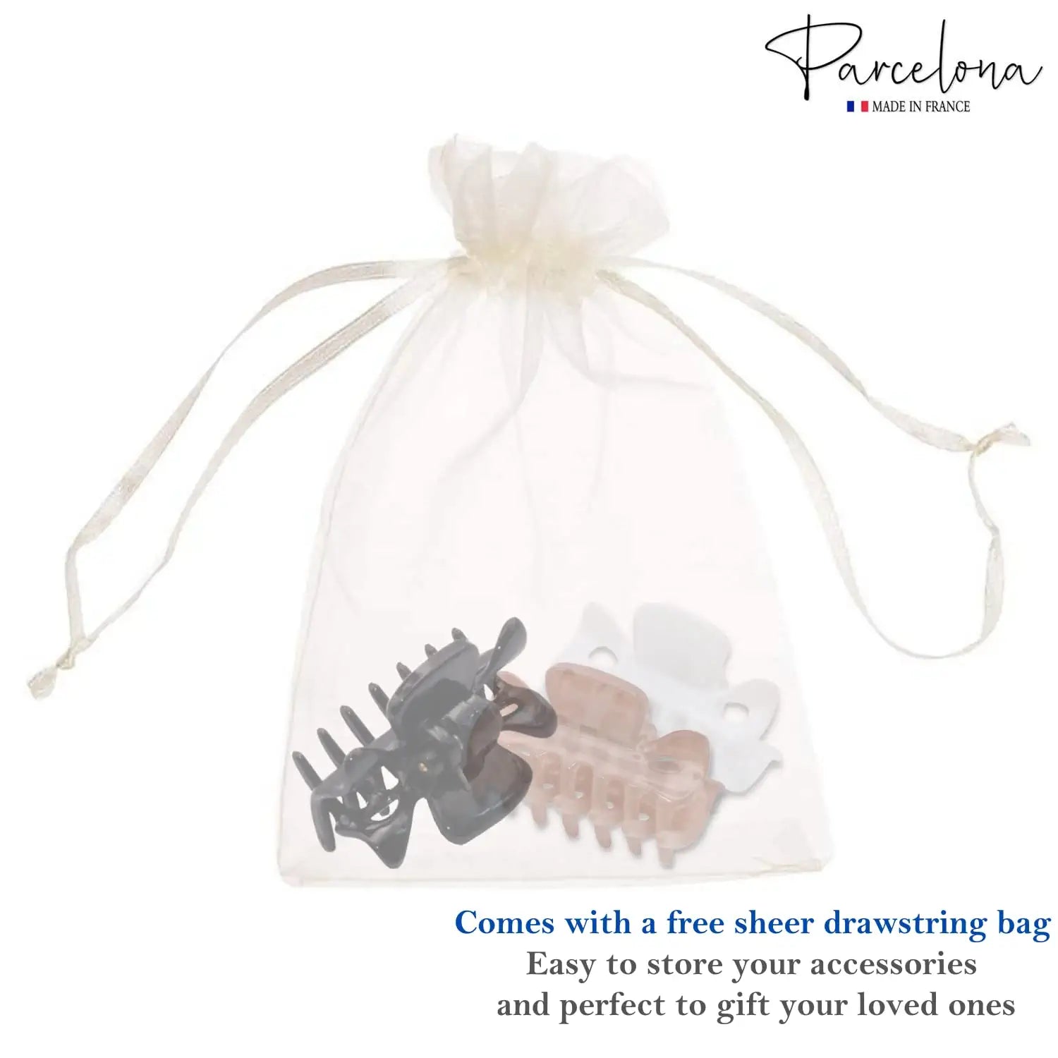 Parcelona French Classic 1.5" Small Celluloid Set of 3 Hair Claws for Women