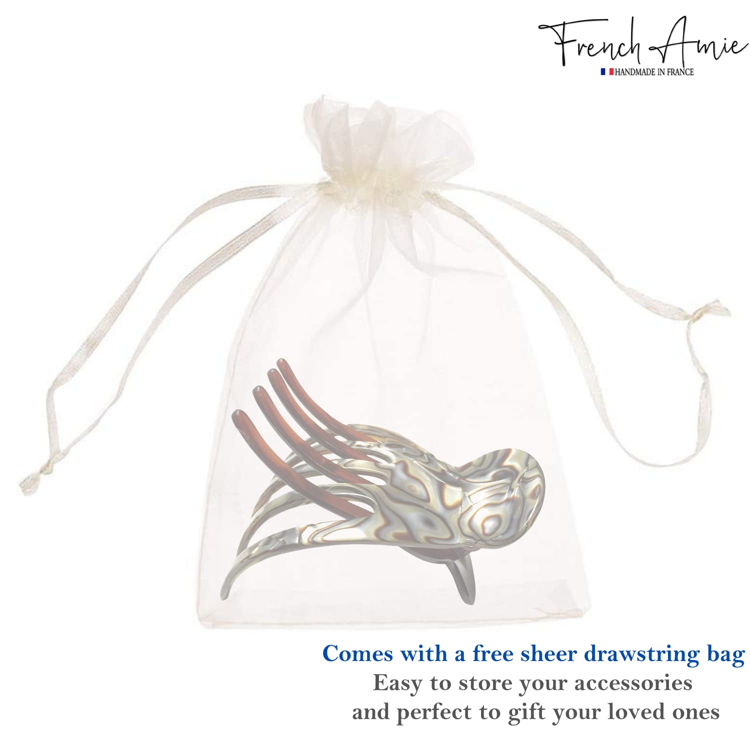 French Amie Scoop Large Cellulose Handmade Hair Side Slider Beak Jaw Claw Clip