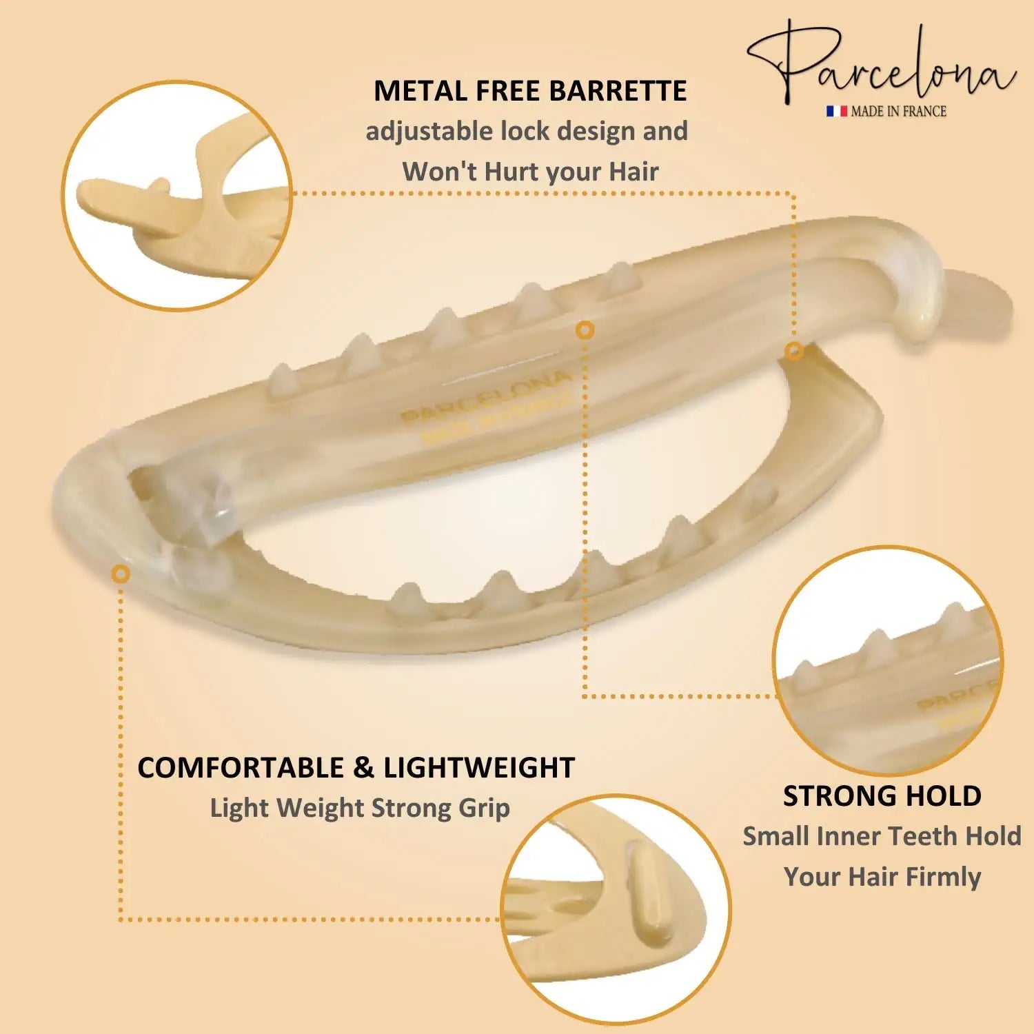 Parcelona French Plain Oval Small Cellulose Metal Free Hair Barrette for Women