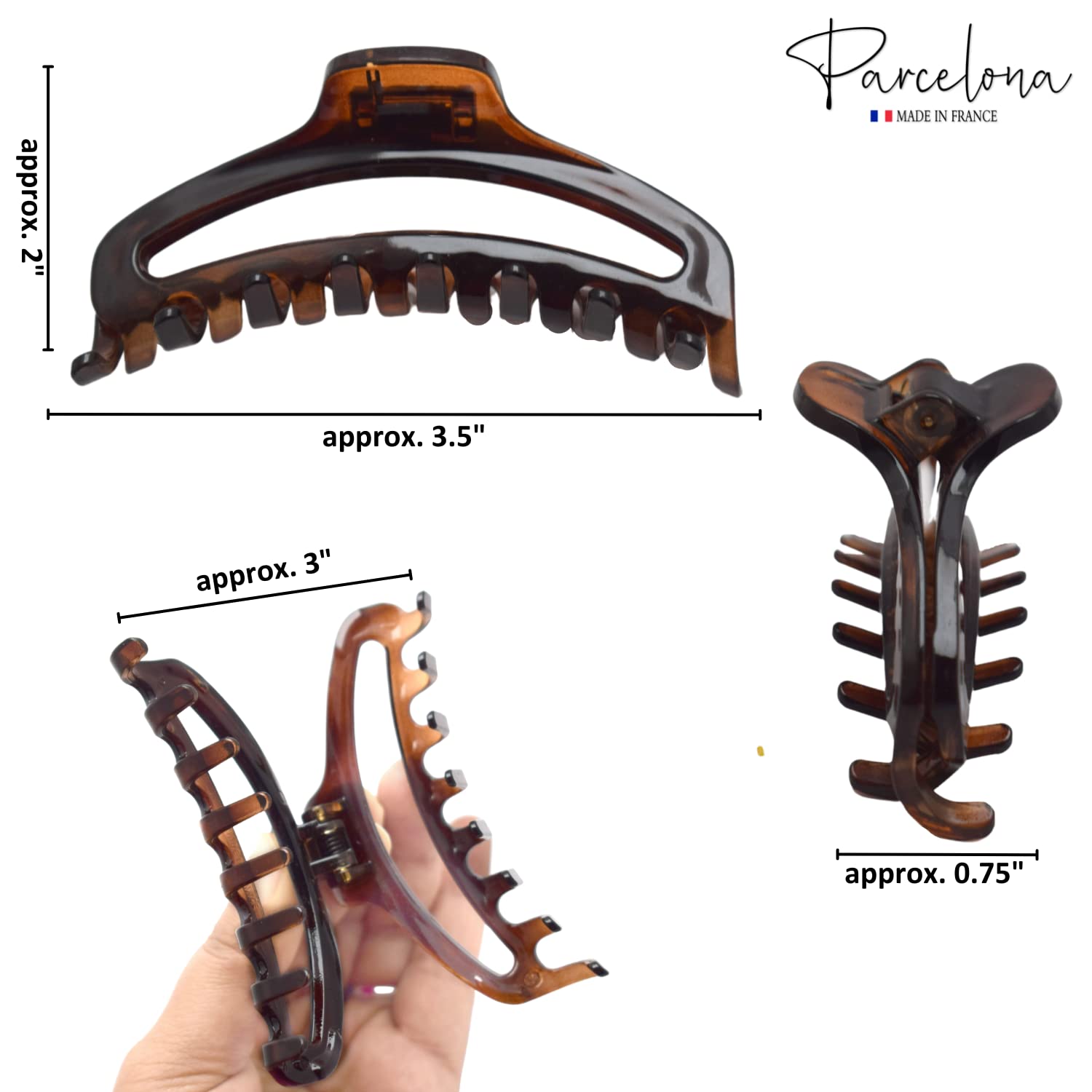 Parcelona French Slim Medium Shell & Black Cellulose Jaw Hair Claw Clips(2 Pcs)