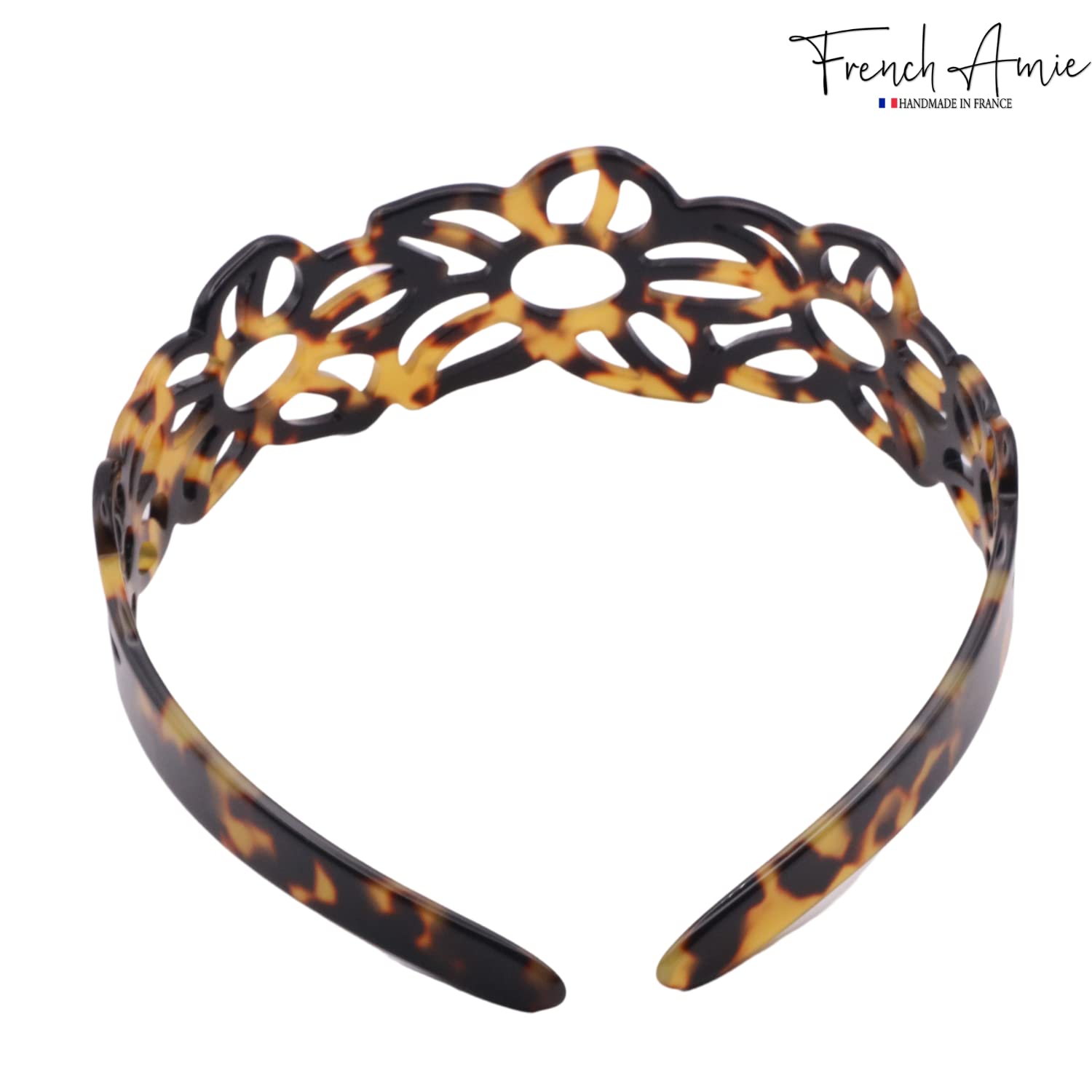 French Amie Flower Wide 1 1/2" Cellulose Handmade Flexible Headbands