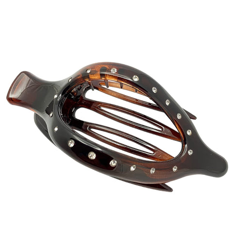 Parcelona French Elite Wide Beak Crystals Shell Celluloid Hair Claw 4.5 inches