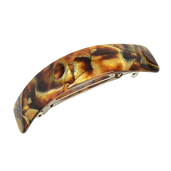 French Amie Curved Amber Brown Large Handmade Celluloid Hair Clip Barrette